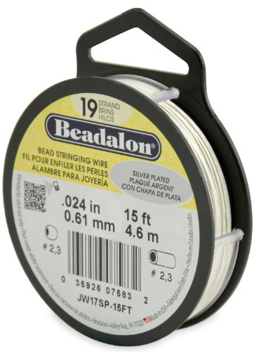 Beadalon 19-Strand Bead Stringing Wire, 0.024-Inch, Silver Plated, 15-Feet
