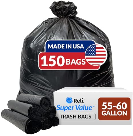 Reli. 55-60 Gallon Trash Bags Heavy Duty | 150 Count | 50-60 Gallon | Large Black Garbage Bags | Made in USA