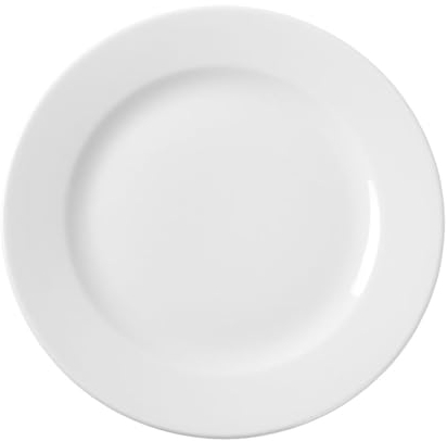 HENDI Plato de Cena, plato llano, bordes reforzados, esmalte de calidad, resistente a los impactos y al desgaste, apto para el microondas y el lavavajillas, ø200mm, porcelana blanca