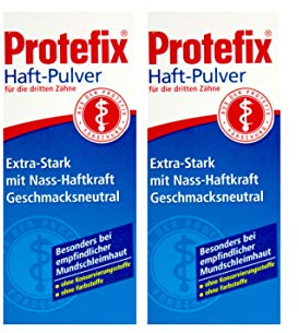 2x PROTEFIX Haftpulver 50g PZN 01381004 Extra Stark mit Nass-Haftkraft