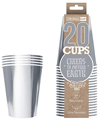 OriginalCup® 20 Stück Original Silver Cups | amerikanische Becher 53 cl Silber aus Karton | Beer Pong Premium-Qualität | recycelbare Gläser Ultra robust | Aperitif | House Party | OriginalCup®