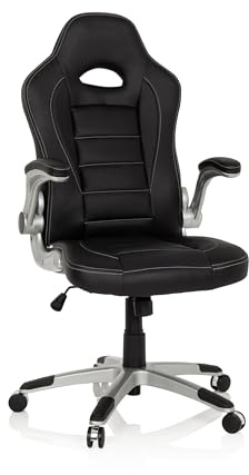HJH Office 621891 Sedia da Ufficio Girevole GAME SPORT Pelle Sintetica, Poltrona da Gaming, Braccioli ripiegabile, Nero
