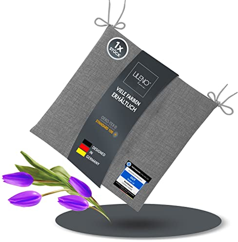 LILENO HOME 1er Set Stuhlkissen Hellgrau (40x40x4,5 cm) - Sitzkissen für Gartenstuhl, Küche oder Esszimmerstuhl - Bequeme UV-beständige Indoor u. Outdoor Stuhlauflage als Stuhl Kissen