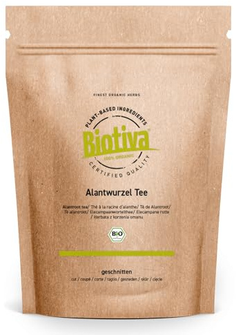 Biotiva Té de la raíz de alumbre orgánico 100g - Inula Helenium - Elecampane - flor compuesta - té de hierbas - embotellado en Alemania (DE-ÖKO-005) - vegano