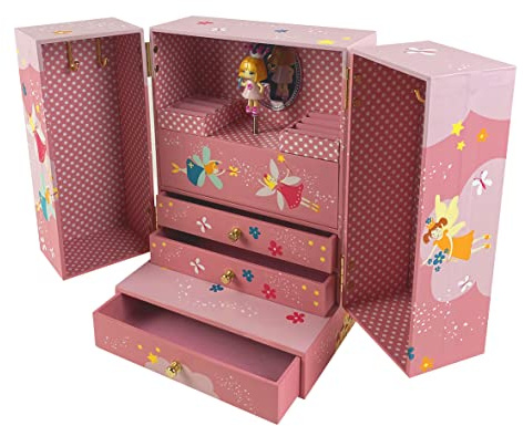 Caja de música para joyas/joyero musical/armario musical Trousselier de madera con princesa giratoria y mecanismo musical de resorte de 18 notas - Minueto de Mozart