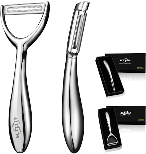 SUCCFLY Vegetable Peeler Stainless Steel，Ultra Sharp Potato Peelers for Kitchen, Premium Veggie Fruit Peeler, Carrot Peeler, Rotary Serrated Blade, Thickened Non-Slip Ergonomic Handle(5-year warranty)