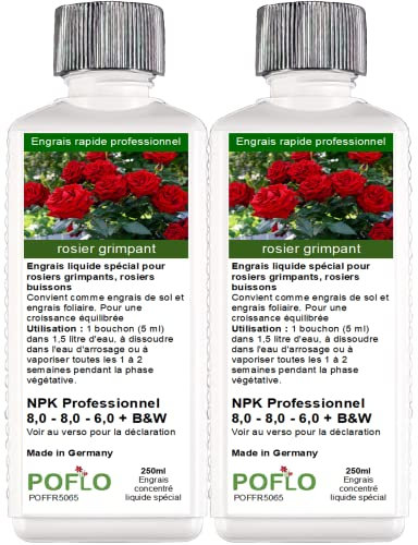 POFLO engrais pour rosiers grimpants et rosiers buissons, engrais liquide premium de la gamme professionnelle (500ml)