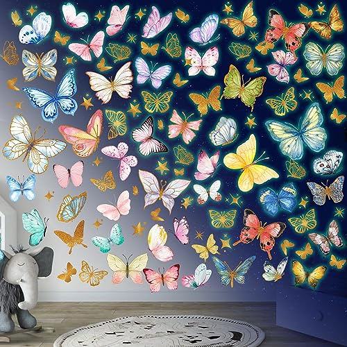 3D Schmetterlinge Leuchtend Wandtattoo Leuchtsticker Schmetterling Wandaufkleber Luminous Schmetterling Wandsticker 3D Schmetterlinge Deko für Wohnzimmer Schlafzimmer Kinderzimmer Wanddeko Grün