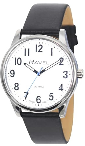 Ravel Plus - Montre Homme du Quotidien avec Bracelet en Cuir Microfibre - Quartz Analogique Japonais - RP001M - Noir/Ton Argenté