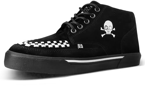 T.U.K. Mid Top Creeper Sneaker - Zapatos Hombre y Mujer - Color Black & White - Zapatos con Cordones Estilo Puck, Gótico y Rockero - Talla EU40