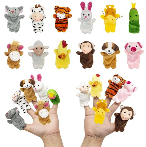 IOPJLK 12 Stück Samt Fingerpuppen für Kinder, Lernhilfe im Klassenzimmer Rollenspiele Partygeschenke Reise und Therapie fördert Fantasie und Sozialkompetenz