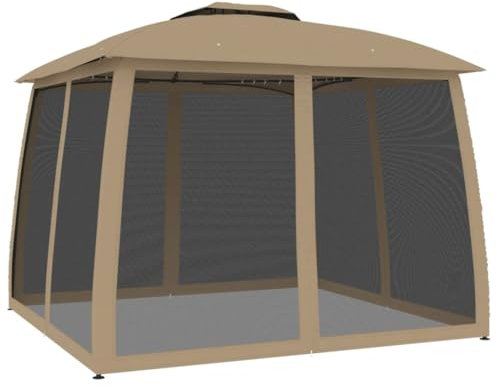 vidaXL Gazebo con Tetto Doppio/Pareti Rete Tortora 2,93x2,93 m Acciaio, Gazebo da Giardino, Gazebo da Patio, Padiglione da Giardino, Gazebo da Esterno