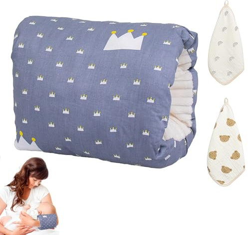 Jokureao Breastfeeding Arm Pillow Set, Cozy Cradle Pillow, Baby Nursing Arm Breastfeeding Pillow, Soft Nursing Arm Pillow with 2 Square Towels, Pillow for Feeding Baby (Dark blue)