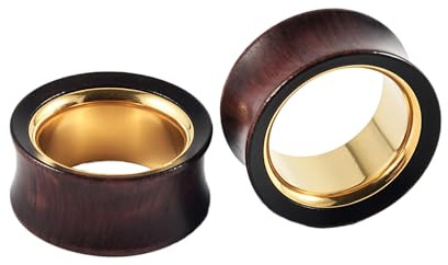 Hoisy tunnel trä 8 mm – 22 mm rostfritt stål guld öra tunnel set plugg piercing smycken kvinnor män 2 st