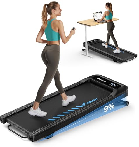 MERACH Walking Pad with 9% Auto Incline, 1-6km/h Under Desk Treadmill, 2.5HP Low Noise Walking Pad with Remote Control, LED Display, Portable Treadmills for Home Office