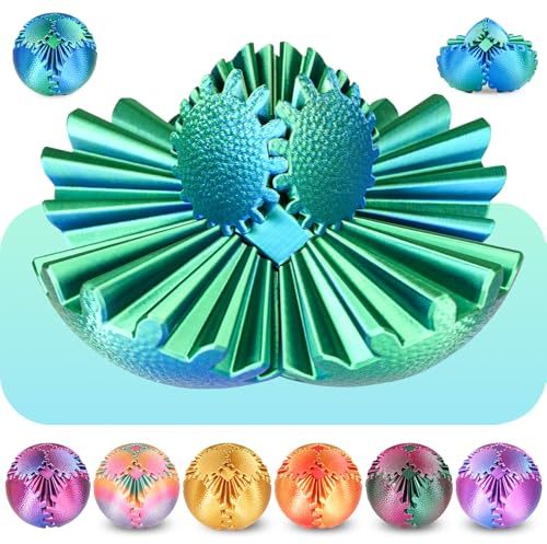Gear Ball Fidget Toys Steampunk Gear Sphere Stress Relief for Kids & Adults 3D Printed Unique Funny Gift for Christmas, White Elephant, Stocking Stuffer (Christmas Green, S Size)