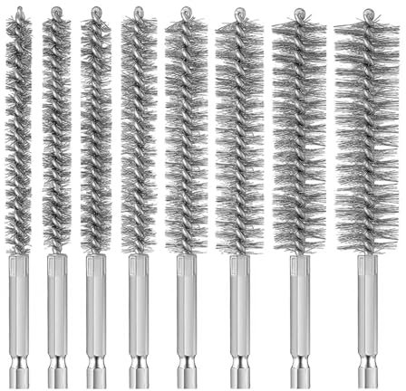 8pcs Wire Brush Drill Cleaning Wire Brushes Stainless Steel Wire Bore Brushes Wire Brush Hex Shank Cleaning R-ust Brushes Tubes Cleaning Wire Brushes for Power Drill Impact Driver