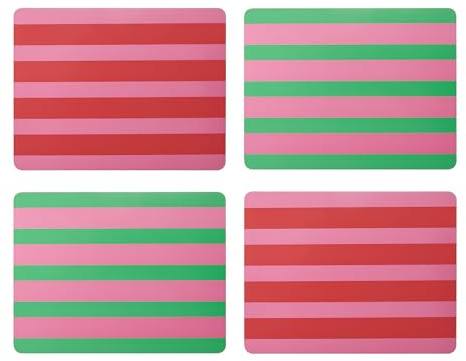 Creative Tops Set di 4 tovagliette rettangolari con stampa a righe, retro in sughero, resistenti al calore e alle macchie fino a 120 °C, superficie laccata di lusso, facili da pulire, 30 x 22 cm