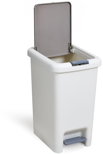 Warmiehomy Small Waste Bins 8L Bathroom Pedal Bin with Lid | Push Button Foot Pedal Double Open, Plastic Narrow Toilet Garbage Bin, for Kitchen Bathroom Bedroom Office, 19.5x27x30.5cm