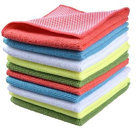 OHPHCALL 8 Pièces Lot de Chiffons de Nettoyage Microfibre avec Filet Super Absorbants et Résistants à Récurer pour Cuisine Essuie Polyvalents Couleurs Aléatoires Couleur