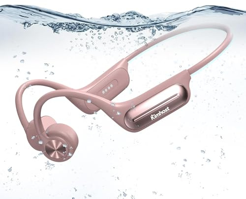KIM HOST Casque Conduction Osseuse Bluetooth sans Fil Open Ear Écouteur Natation IP68 Etanche Mémoire MP3 32G Intégrée 8 Heures de Jeu pour Course à Pied Natation Cyclisme Fitness (Rose)