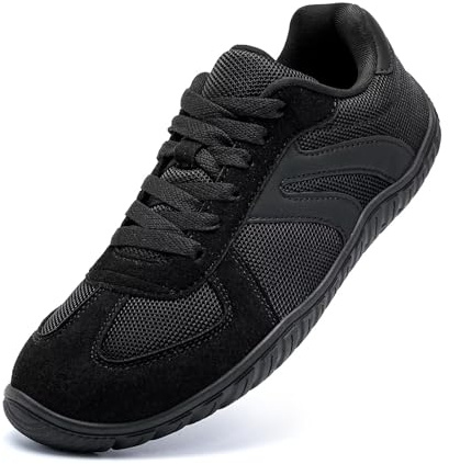 JUJIAOSO Barefoot Shoes Wide Casual Lace Up Retro Zero Drop Fashion Sneakers for Women Men(All Black,UK 7)
