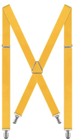 Kaosynaptor Men's Braces for Trousers with 4 Metal Clips, Adjustable Elastic Braces for Men Trousers X Shape Suspenders for Wedding Business Casual (Yellow)