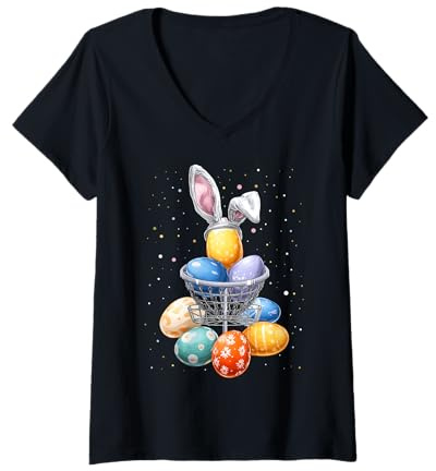 Femme Discgolf Disque de Golf Golfeur Pâques Lapin Oreilles de Lapin T-Shirt avec Col en V