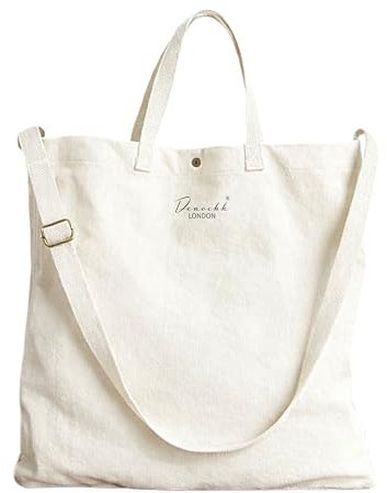 Denochh Unisex Cross‑Body Minimalist Canvas Messenger Bag, Adjustable Strap, Short Grab Handles, Internal Zipped Pocket – Student, School, College, Travel, Work, Shopping Tote