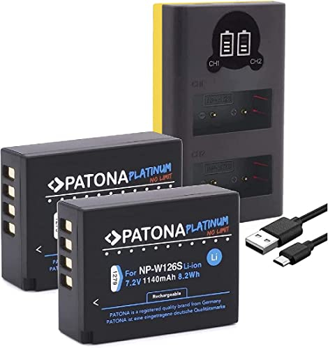 PATONA 2X Platinum Akku NP-W126s NP-W126 1210mAh mit LCD Dual Ladegerät (USB-C/Micro-USB) Kompatibel mit Fuji Fujifilm X100VI X-M5 X-T20 X-T30 II X-T50 XT100 XPRO3 HS-30EXR HS-50EXR