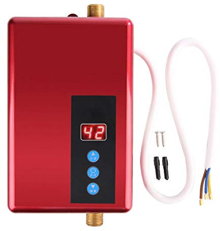 Riscaldatore di Acqua Calda Senza Serbatoio, 220V Istantaneo Scaldabagno Elettrico Mini Doccia per Il Lavaggio Della Cucina Del Bagno di Casa - Digital Dispaly Energy Efficient 5.5Kw (Rosso)