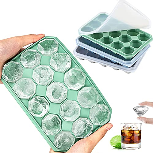 LessMo Eiswürfelform, 3 Stück Eiswürfelbehälter, Eiswürfelbehälter mit Deckel, Silikon-Eiswürfelbehälter, LFGB-zertifiziert, BPA-frei, zum Eiswürfelschale für Bier, Cocktails, Whisky
