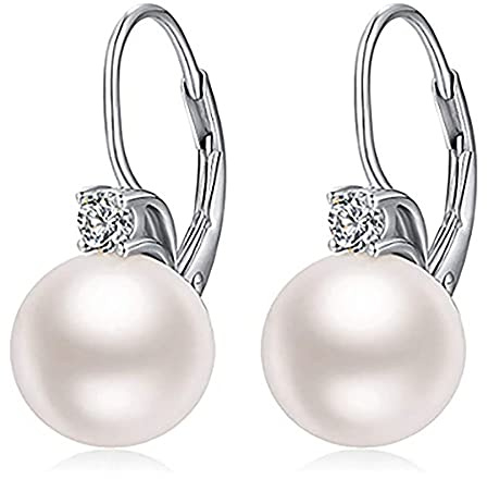 Vissen Dormeuses Boucles d'oreilles Pendante Femme Perle Blanches Argent 925 Zirconium Boucle oreille Fille Chic Bijoux