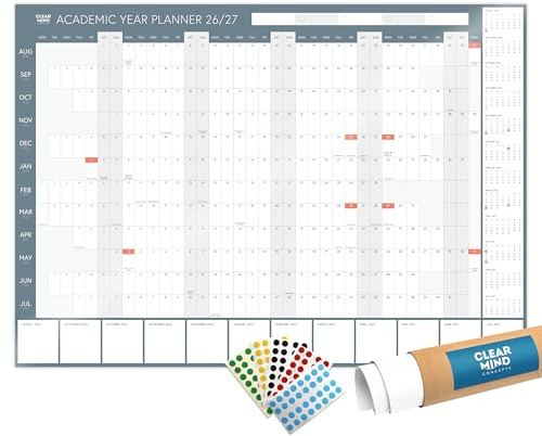 A1 Academic Wall Planner 2026-2027 Laminated Clear Mind Concepts