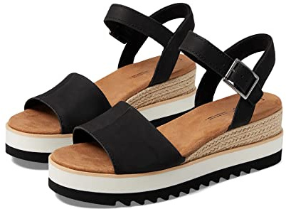 TOMS Women's Diana Wedge Sandal, Textile Upper, CloudBound Insole, Ankle Strap With Adjustable Buckle, Black Heavy Canvas, 8