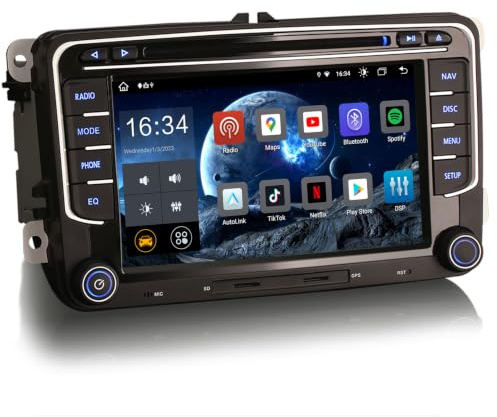Erisin 8-Core 4GB+64GB 7 inch Android 14 Car Stereo Bluetooth For VW Polo Passat B6/B7 Golf MK 5/6 Caddy Tiguan Seat Skoda Sat Nav GPS CarPlay Android Auto DSP DAB+ WIFI 4G DVD Player OPS Head Unit