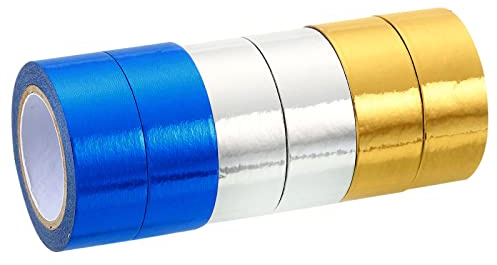 PATIKIL Metallisk Washi Tape 15mm x 5m, 6st Spegel Konst Papper Washi Band Självhäftande Maskering För DIY Konst Hantverk Inlindning Dekoration, Guld Ton, Silver Ton, Blå
