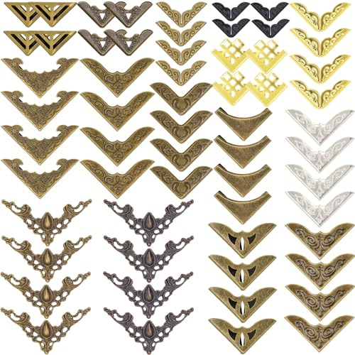 60 Pezzi Protezioni per Angoli di Libri Vintage Protezioni Angolo Libro Metallo Protezione Angolare per Libri Decorativi Protezioni Angolari Libri per Libri Scrapbooking Album de Fotos Menu, 15 Stili