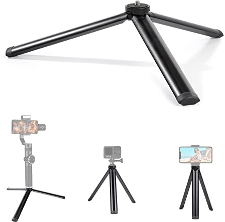 Mini Tripode para Movil Portátil Trípode de Mesa Tripode Camara de Aleación Aluminio con Tornillo 1/4 Compatible con Gopro Teléfono Estabilizador de Cardán Longitud 18cm Negro