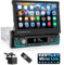 Podofo Radio 1 DIN con Sistema Manos Libres Bluetooth,Pantalla de 7 Pulgadas Abatible con Radio FM/SWC/Mirror Link/USB+Cámara de visión Trasera+Mandos a Distancia