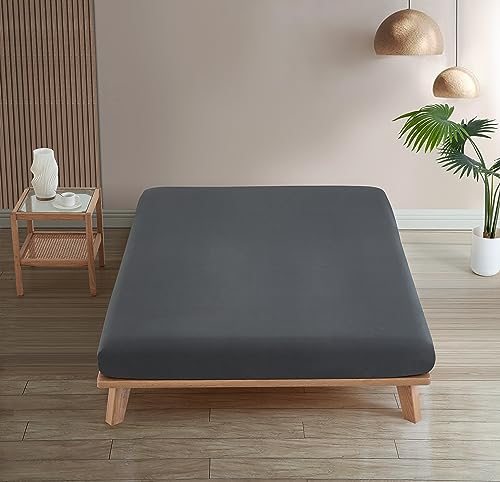 Homesty Premium Spannbettlaken – 100% Baumwolle Spannbetttuch - 30cm Steg - Bettlaken Öko Tex mit starkem Gummizug - geeignet für alle Matratzen (140 x 200 + 30 cm, Anthrazit)