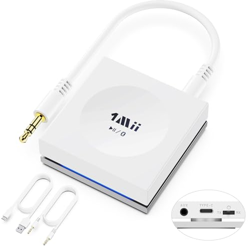 1Mii Bluetooth 5.3 Sender Empfänger für TV auf 2 Kopfhörer, Bluetooth Adapter Klinke 3.5 mit Touch-Steuerung, AptX Adaptive/LL/HD Audio Transmitter für Stereoanlage, Flugzeug, Fitnessstudio, Auto