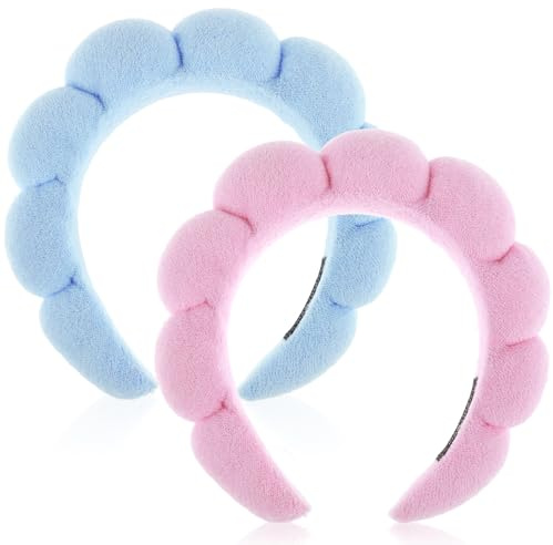 Diadema de Spa para Mujer - 2 Unidades de Esponja de Burbujas para Lavarse la Cara, Cuidado de la Piel, Eliminar Maquillaje - Ducha Hinchada de Rizo
