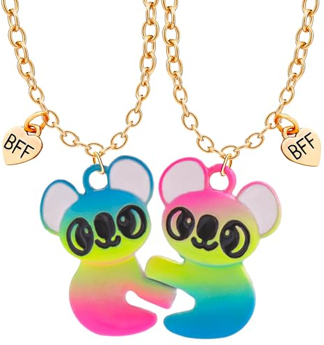 Bixorp Süße Freundschaftskette für 2 Grüner Regenbogen-Koala - Magnetische BFF Kette - Niedlicher Anhänger für beste Freunde - Gold