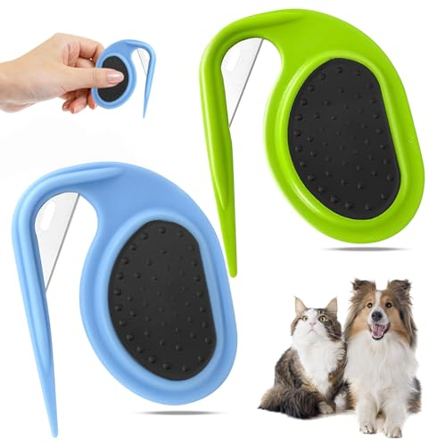 LETTERASHQP Pet Knotting Comb, 2 Stück Entfilzer Mit Stahlklinge, Entfilzungsmesser Katze, Knotenkamm Haarentfernungswerkzeug Entfilzungskamm für Hunde Entfernen von Unterwolle Verfilzungen(Blau+Grün)