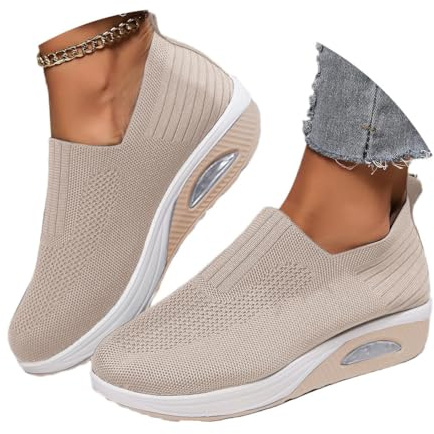 shownicer Basket Femme D'été Baskets À Enfiler en Mesh Sneaker Chaussures Orthopédiques Légères Chaussures De Course Marche À Plateforme Souple Casual Sneakers B Beige 39