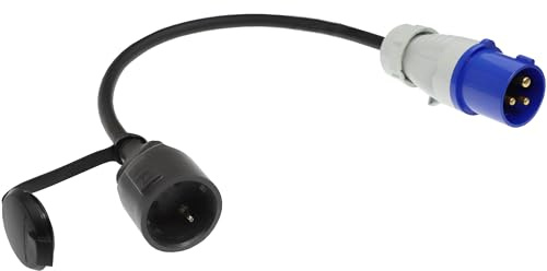 feletec CEE Adapter CEE Stecker auf Schuko Kupplung, 35cm Camping Strom-Kabel, IP44 Camping Verlängerungskabel, H07RN-F 3G2,5 Campingstecker Adapter 16A