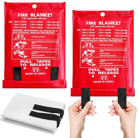 Lot De 2 Couverture Anti-Feu 1m x 1m Couverture Anti-Incendie, Couverture Ignifuge D’Urgence Couverture Anti Feu en Fibre De Verre Couvertures Ignifuges pour Cuisine Bureau Maison Cheminée Voiture