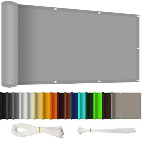 Pantalla para Balcón 60 x 140 cm Resistente Al Viento Revestimiento para Balcón con Cuerda Libre para Patio Al Aire Libre Apartamento, Patio, Gris Claro