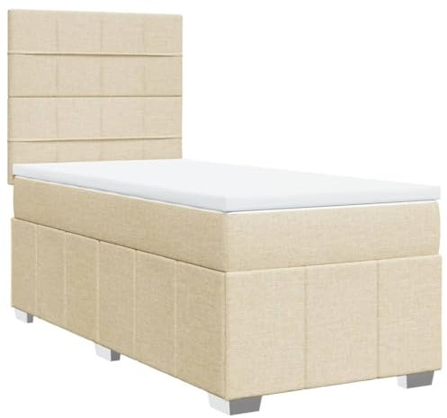 vidaXL Cama Box Spring con colchón Tela Color Crema 90x200 cm, boxspring, Camas con somier, Muebles de Dormitorio, Cama con somier, Cama